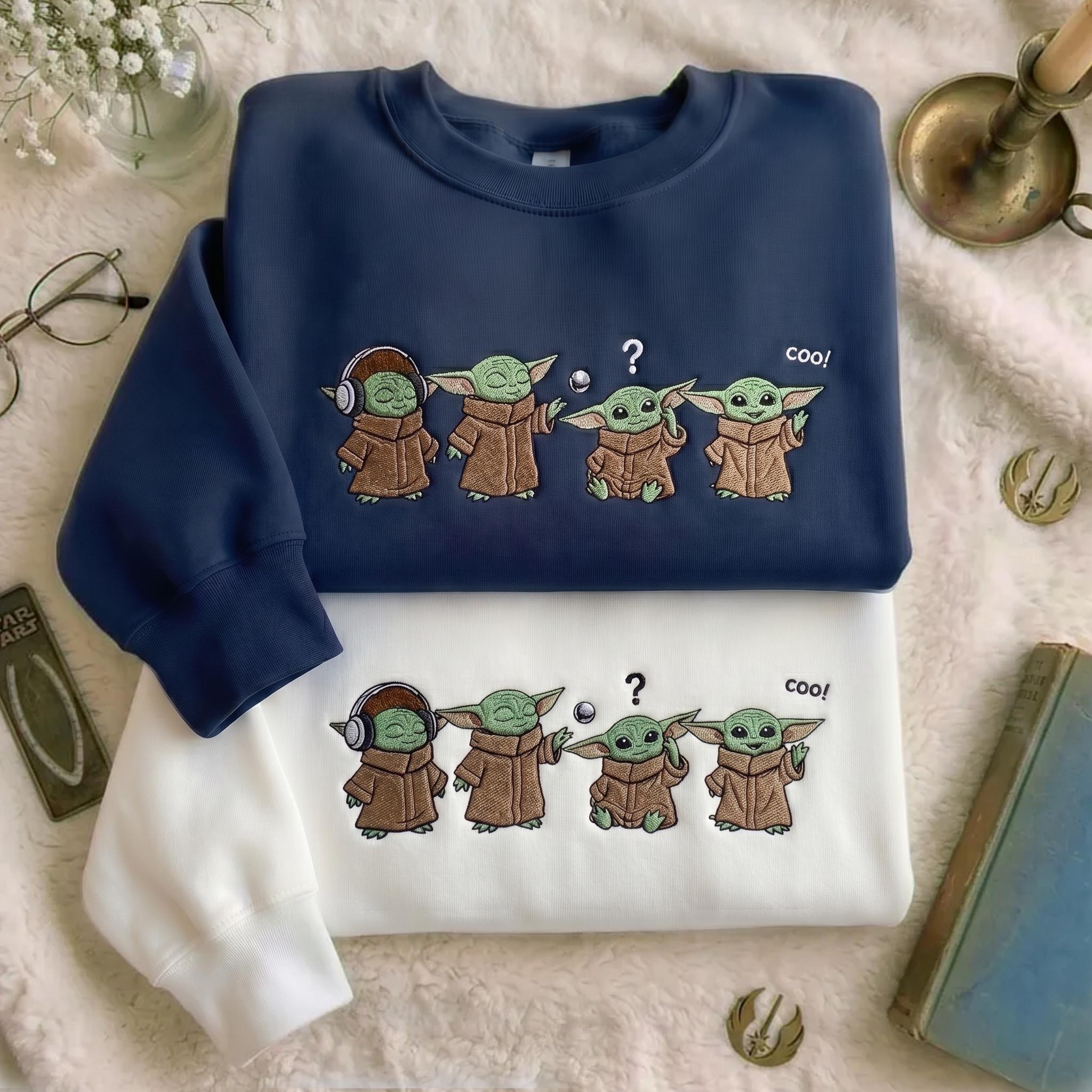 Embroidered Vintage Disney Star Wars Grogu Sweatshirt – Retro Sci-Fi Baby Yoda Graphic Tee and Cute Mandalorian Fan Gift Shirt