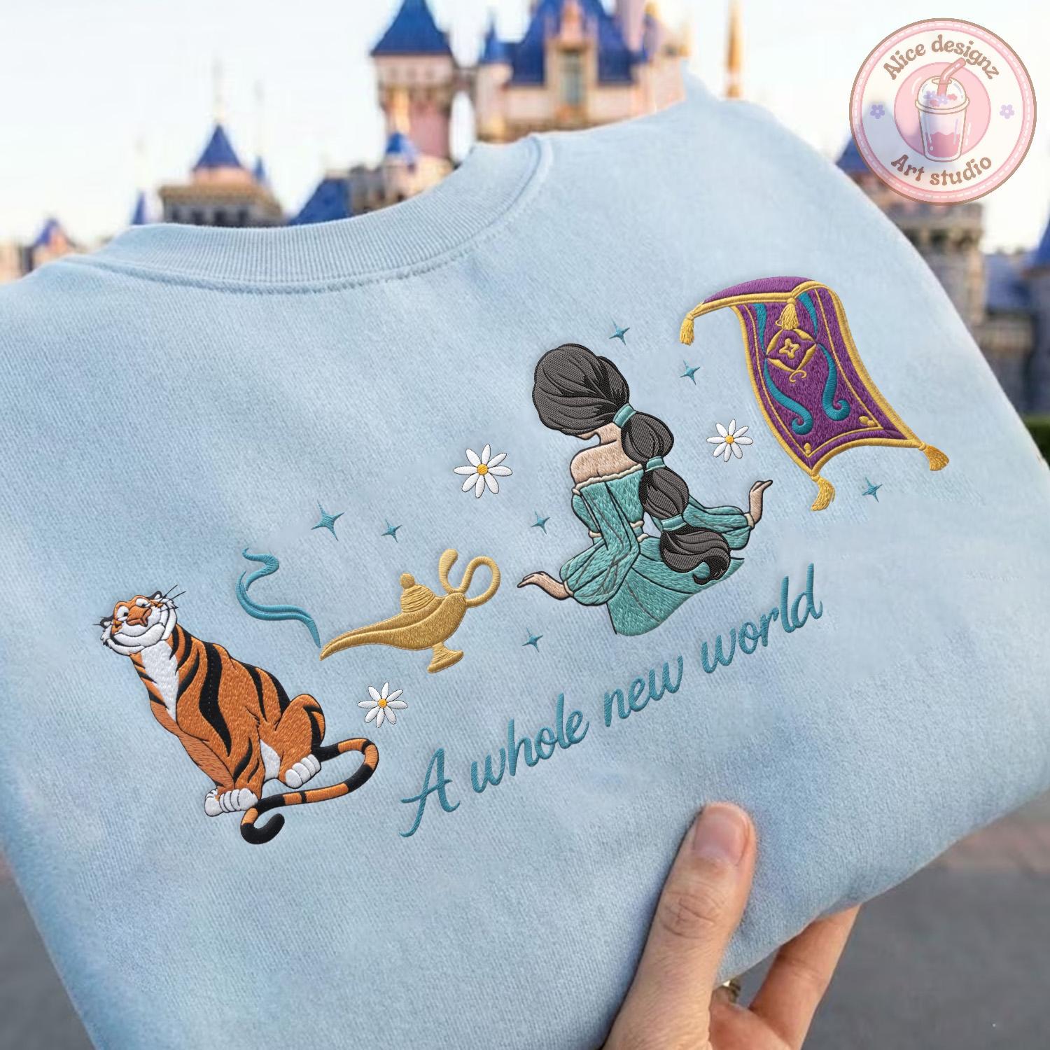 Embroidered Princess Jasmine and Rajah T-Shirt Sweatshirt Hoodie – A Whole New World Disney Magic Kingdom WDW Disneyland Shirt - photo 2