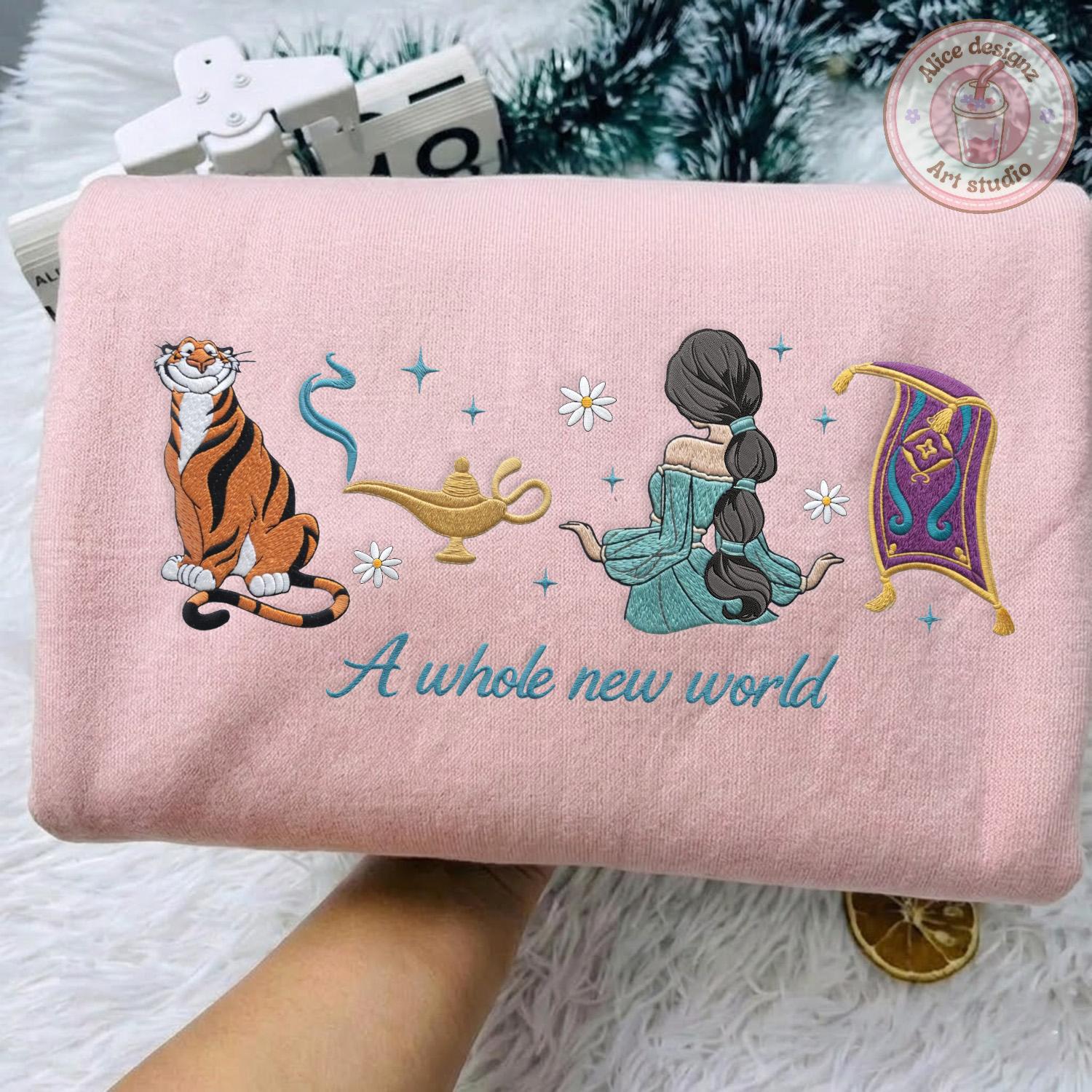 Embroidered Princess Jasmine and Rajah T-Shirt Sweatshirt Hoodie – A Whole New World Disney Magic Kingdom WDW Disneyland Shirt - photo 3