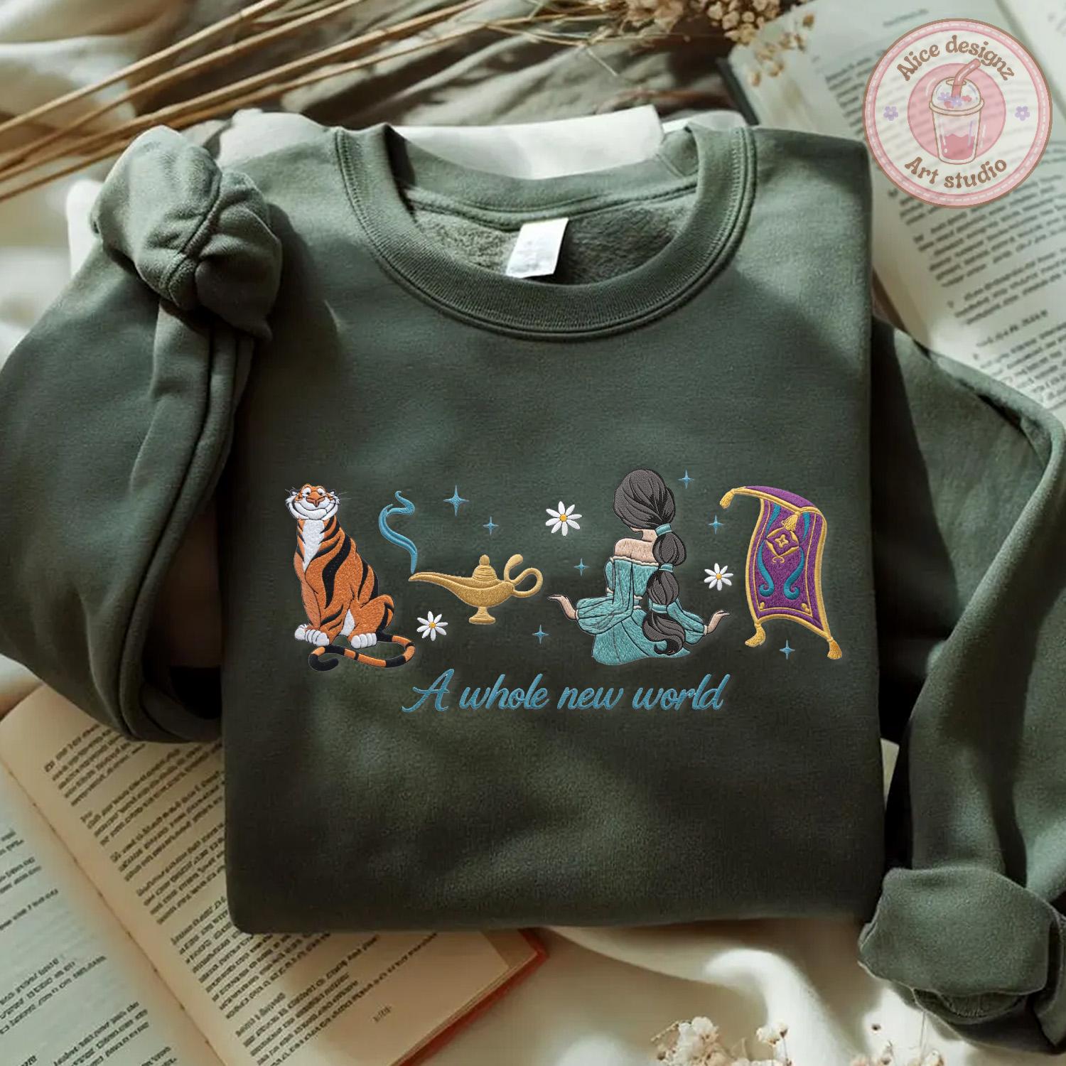 Embroidered Princess Jasmine and Rajah T-Shirt Sweatshirt Hoodie – A Whole New World Disney Magic Kingdom WDW Disneyland Shirt - photo 4
