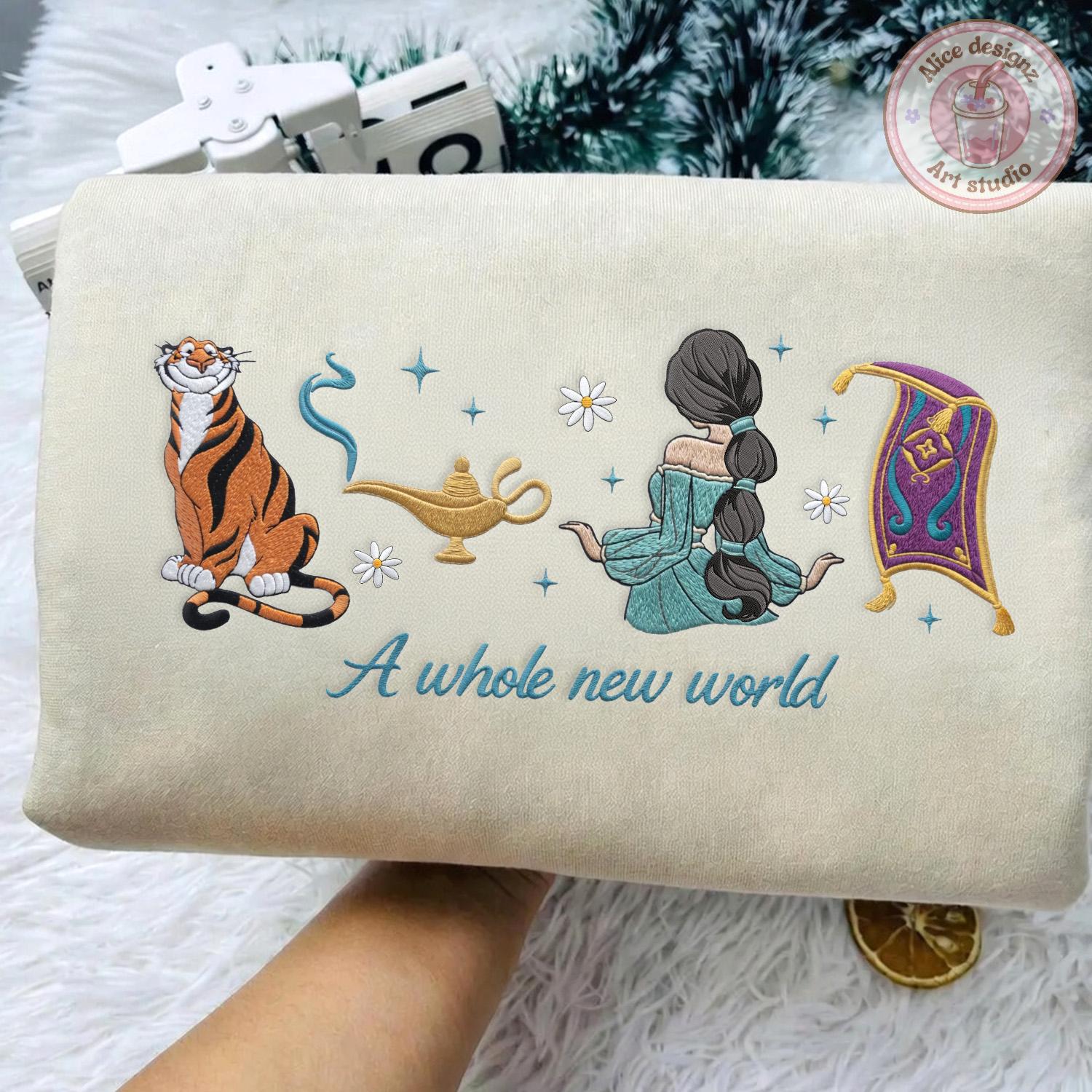 Embroidered Princess Jasmine and Rajah T-Shirt Sweatshirt Hoodie – A Whole New World Disney Magic Kingdom WDW Disneyland Shirt - photo 5