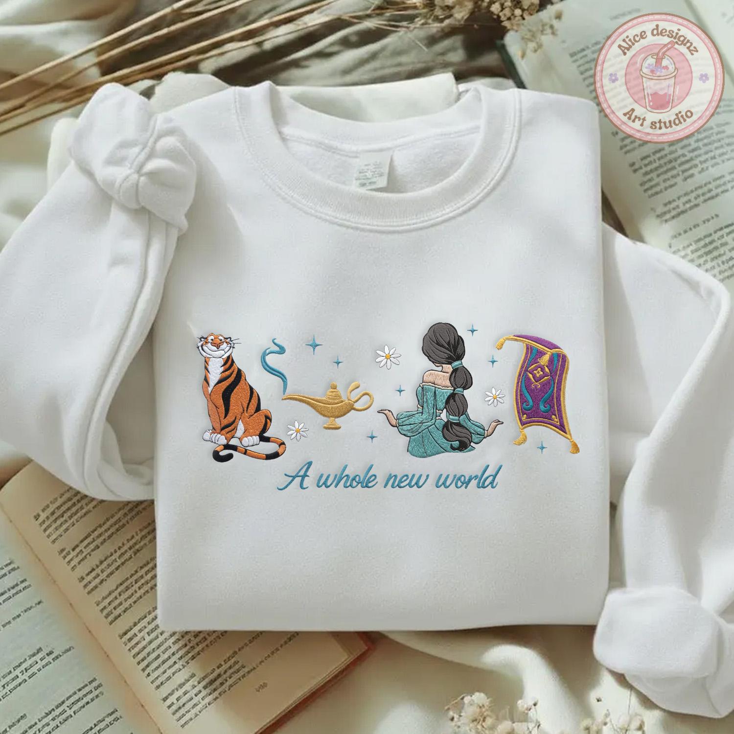 Embroidered Princess Jasmine and Rajah T-Shirt Sweatshirt Hoodie – A Whole New World Disney Magic Kingdom WDW Disneyland Shirt - photo 10