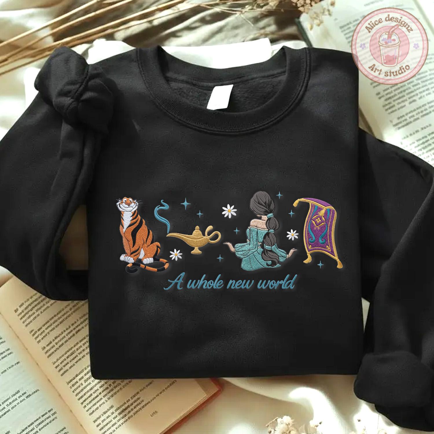Embroidered Princess Jasmine and Rajah T-Shirt Sweatshirt Hoodie – A Whole New World Disney Magic Kingdom WDW Disneyland Shirt - photo 11