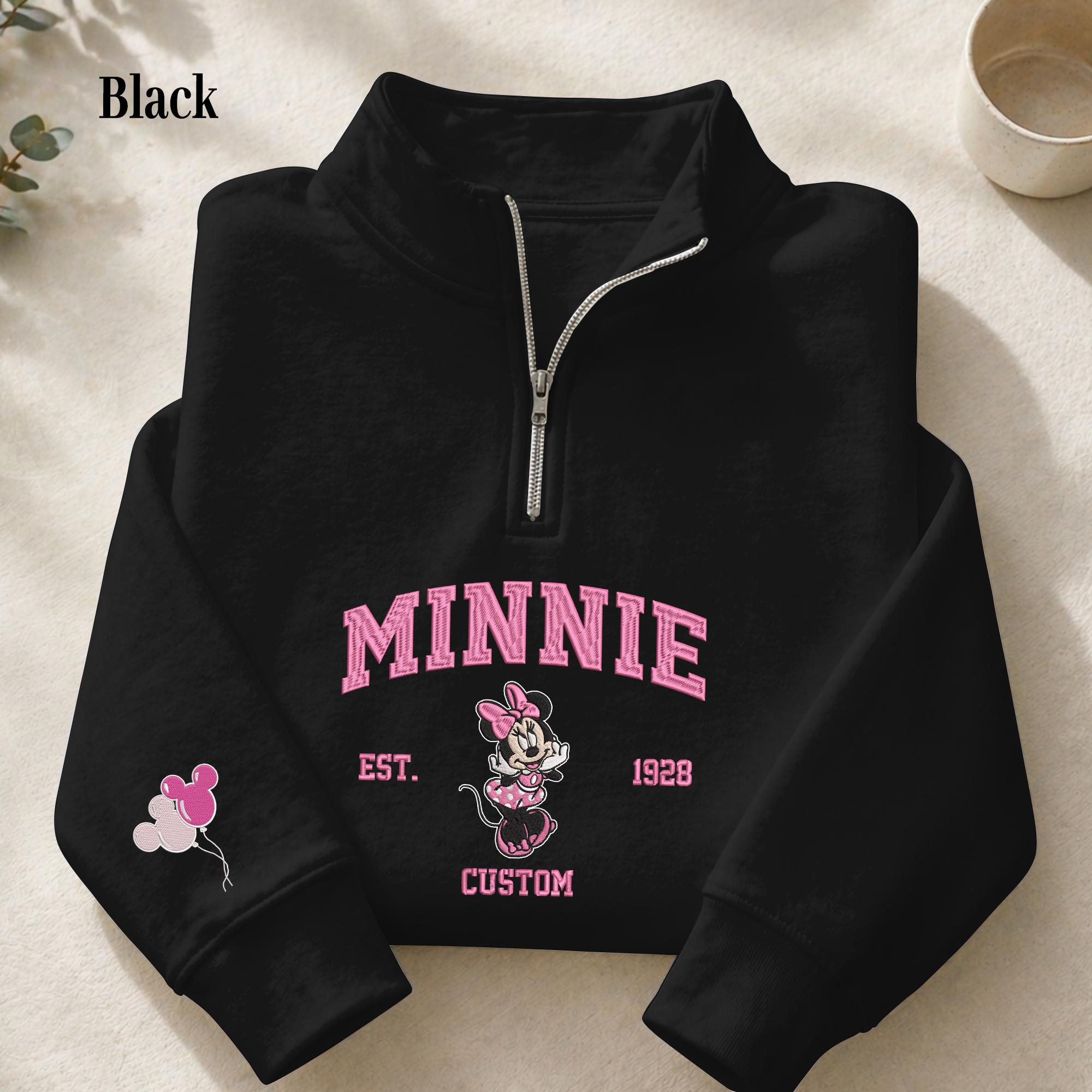 Personalized Minnie Mouse Custom Embroidered Quarter Zip Sweatshirt – Disney Inspired Pullover Gift for Women - photo 2