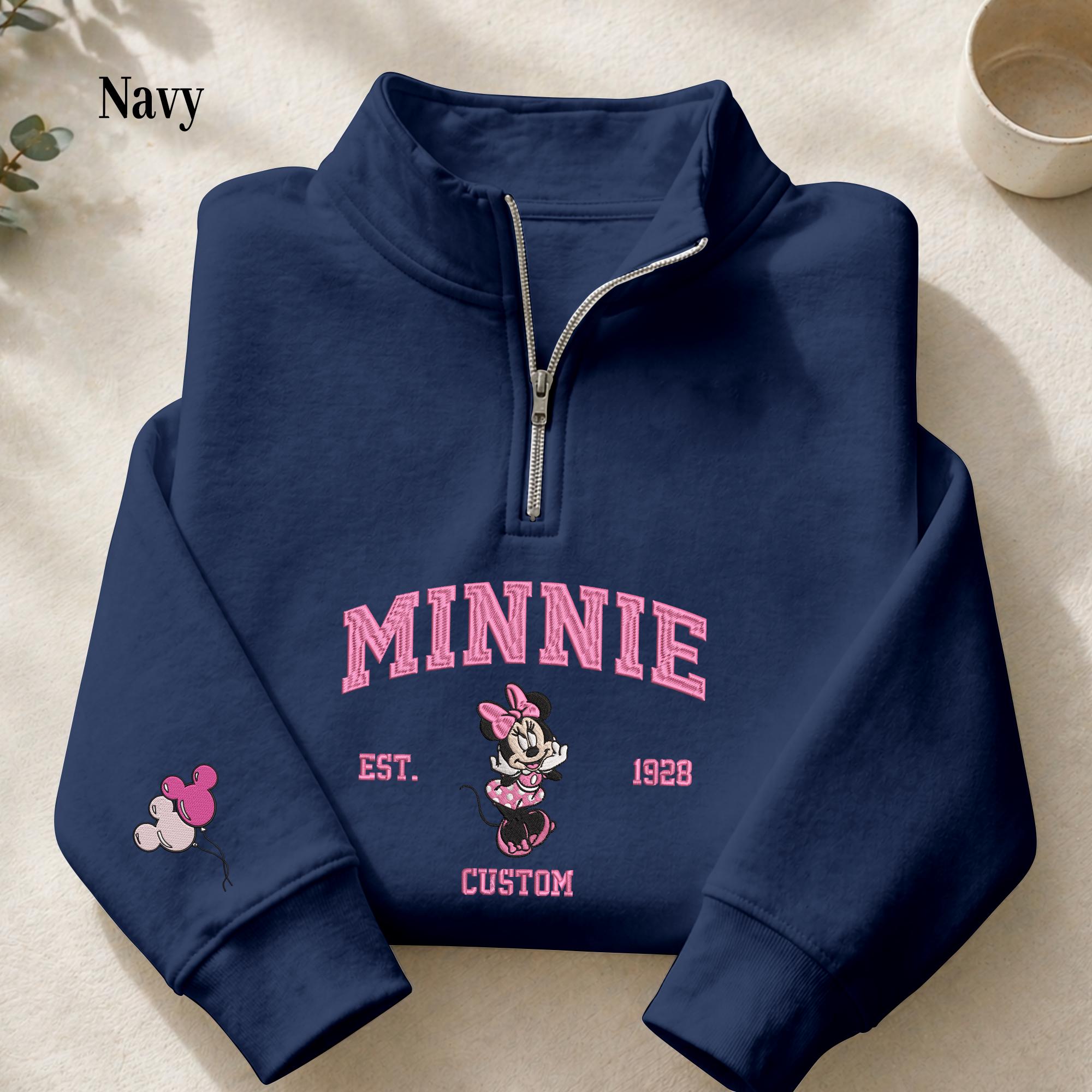 Personalized Minnie Mouse Custom Embroidered Quarter Zip Sweatshirt – Disney Inspired Pullover Gift for Women - photo 3