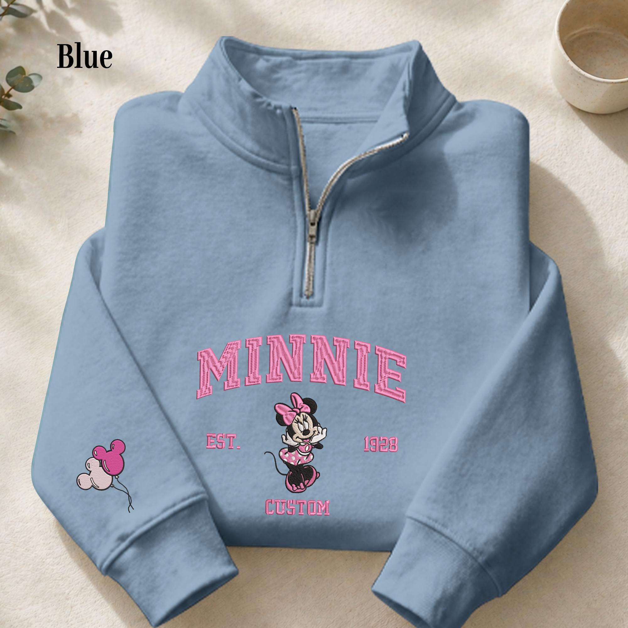 Personalized Minnie Mouse Custom Embroidered Quarter Zip Sweatshirt – Disney Inspired Pullover Gift for Women - photo 4
