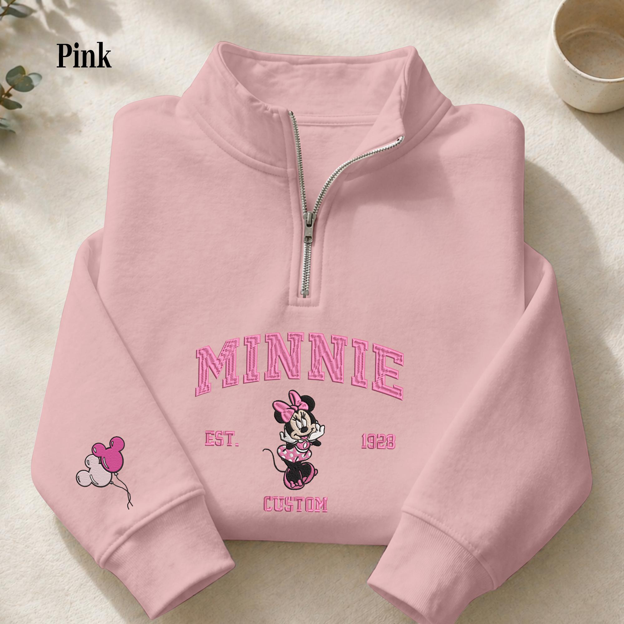 Personalized Minnie Mouse Custom Embroidered Quarter Zip Sweatshirt – Disney Inspired Pullover Gift for Women - photo 5