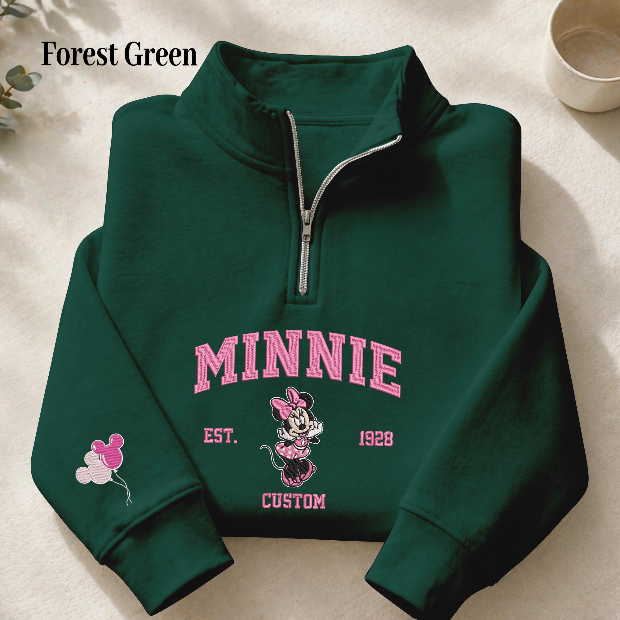 Personalized Minnie Mouse Custom Embroidered Quarter Zip Sweatshirt – Disney Inspired Pullover Gift for Women - photo 6