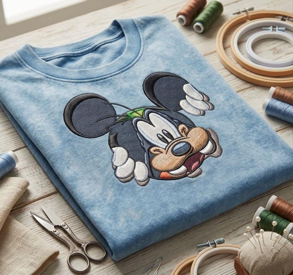 Disney Goofy and Mickey Embroidered Washed Shirt – Mickey and Friends Tee for Retro Disneyland Vacation Park Outfits