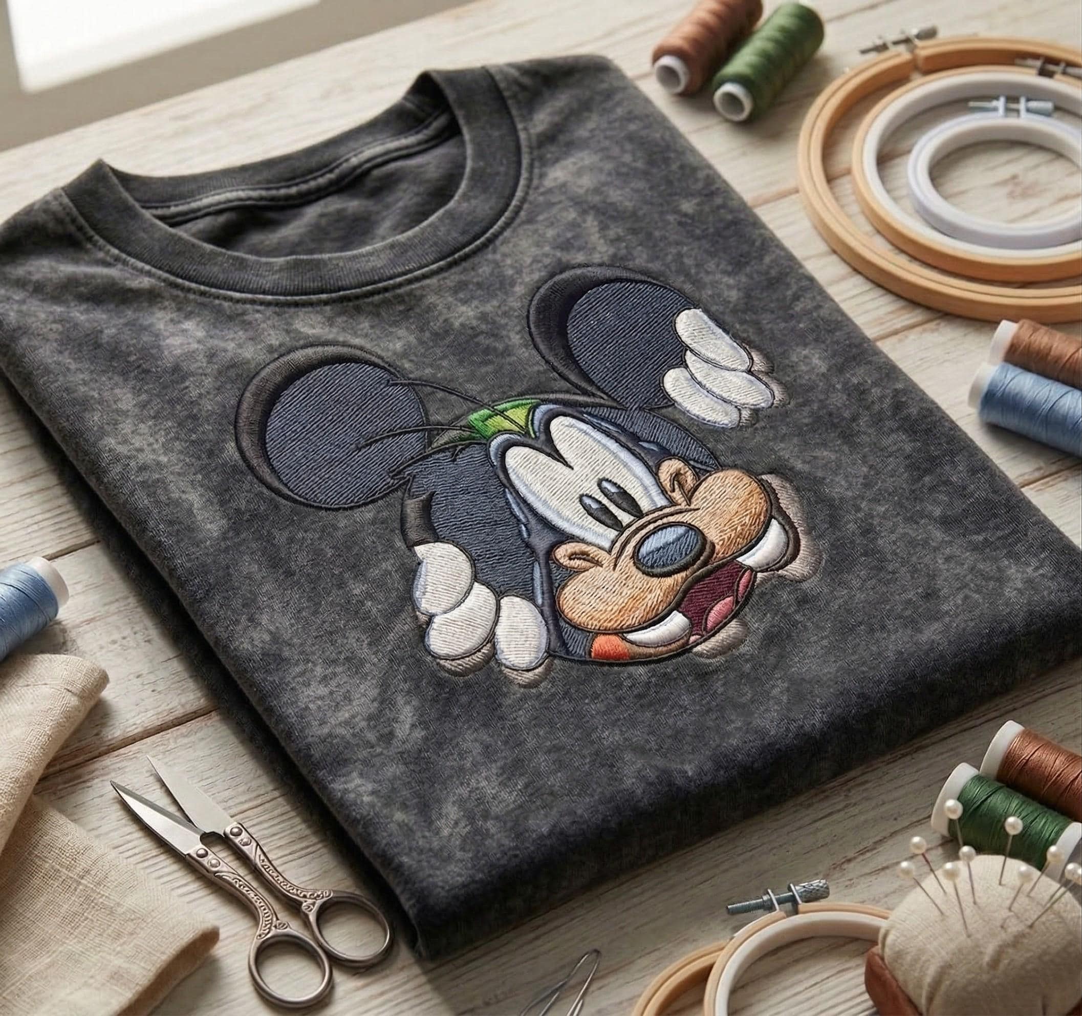 Disney Goofy and Mickey Embroidered Washed Shirt – Mickey and Friends Tee for Retro Disneyland Vacation Park Outfits - photo 2
