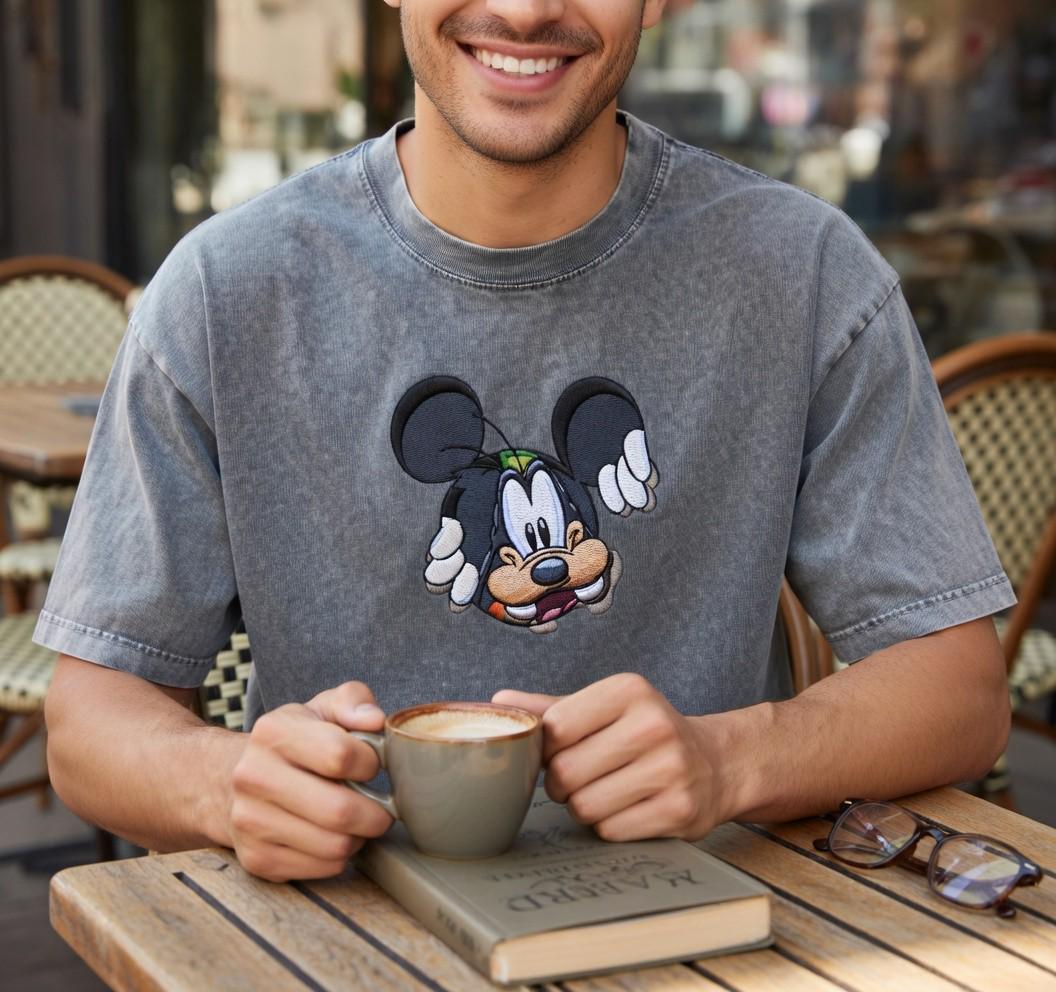 Disney Goofy and Mickey Embroidered Washed Shirt – Mickey and Friends Tee for Retro Disneyland Vacation Park Outfits - photo 3