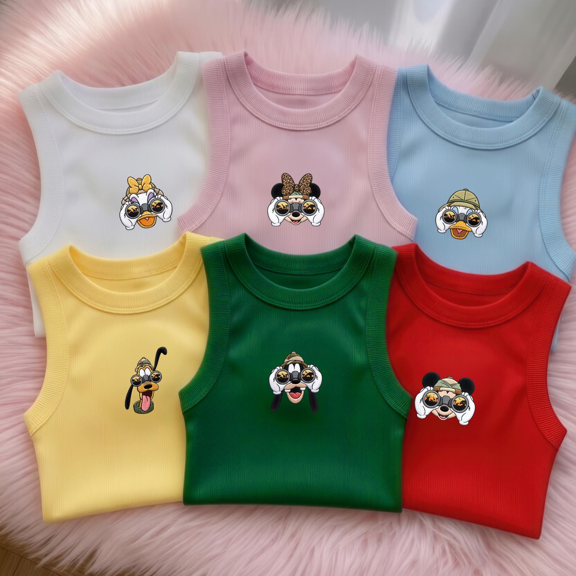 Embroidered Disney Safari Tank Top with Mickey and Friends Animal Kingdom Shirt for Disney World Vacation Tank for Women Baby Tee