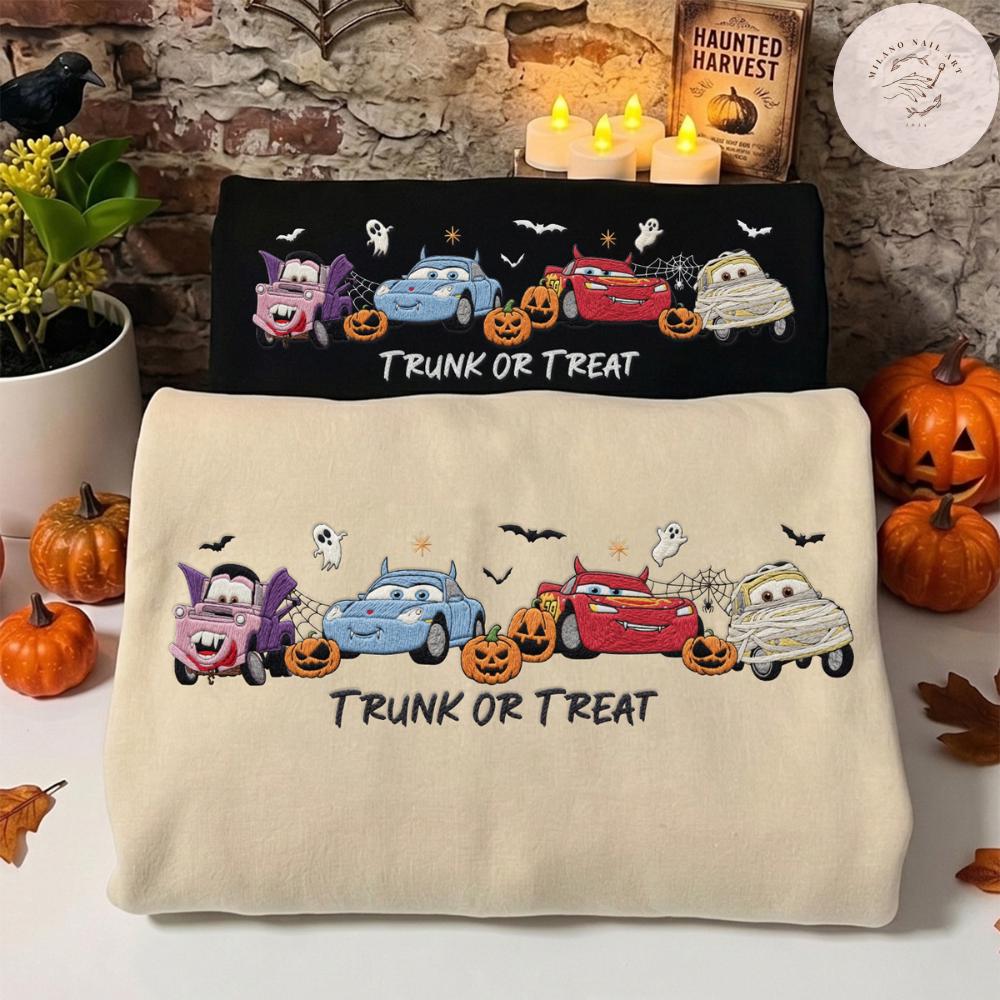 Embroidered Disney Cars Movie Halloween T Shirt Sweatshirt Hoodie with Lightning McQueen and Sally – Halloween Party Trip Baby Tee - photo 2