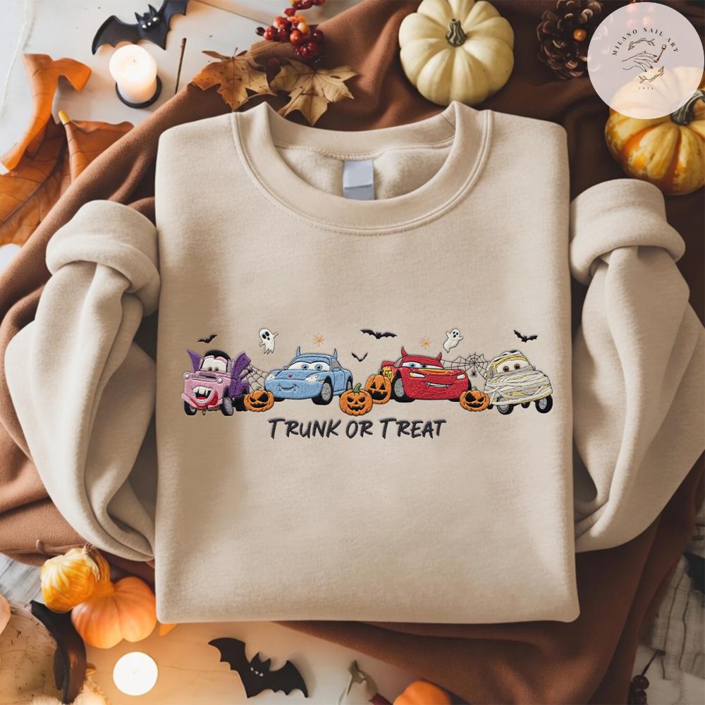 Embroidered Disney Cars Movie Halloween T Shirt Sweatshirt Hoodie with Lightning McQueen and Sally – Halloween Party Trip Baby Tee - photo 3