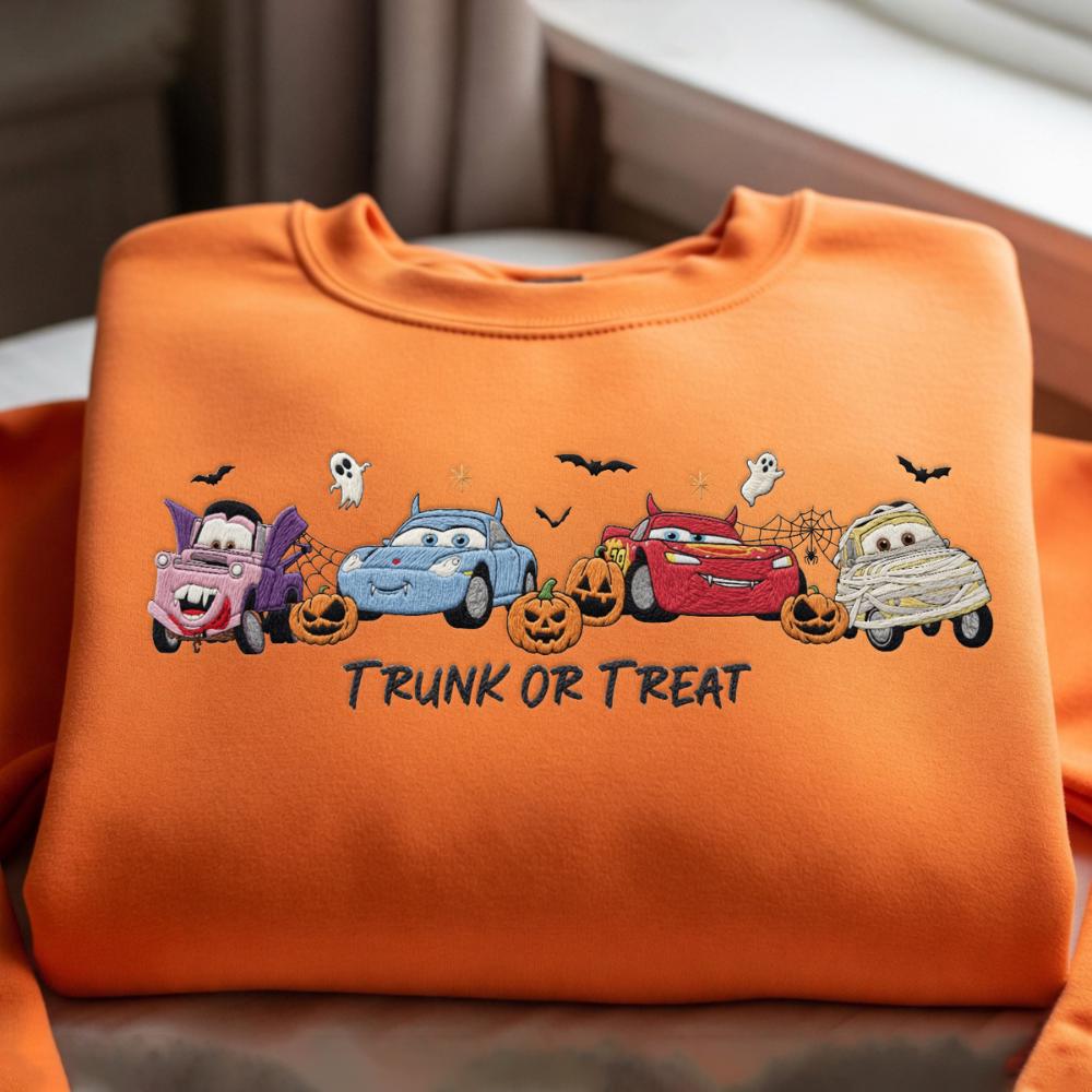 Embroidered Disney Cars Movie Halloween T Shirt Sweatshirt Hoodie with Lightning McQueen and Sally – Halloween Party Trip Baby Tee - photo 5
