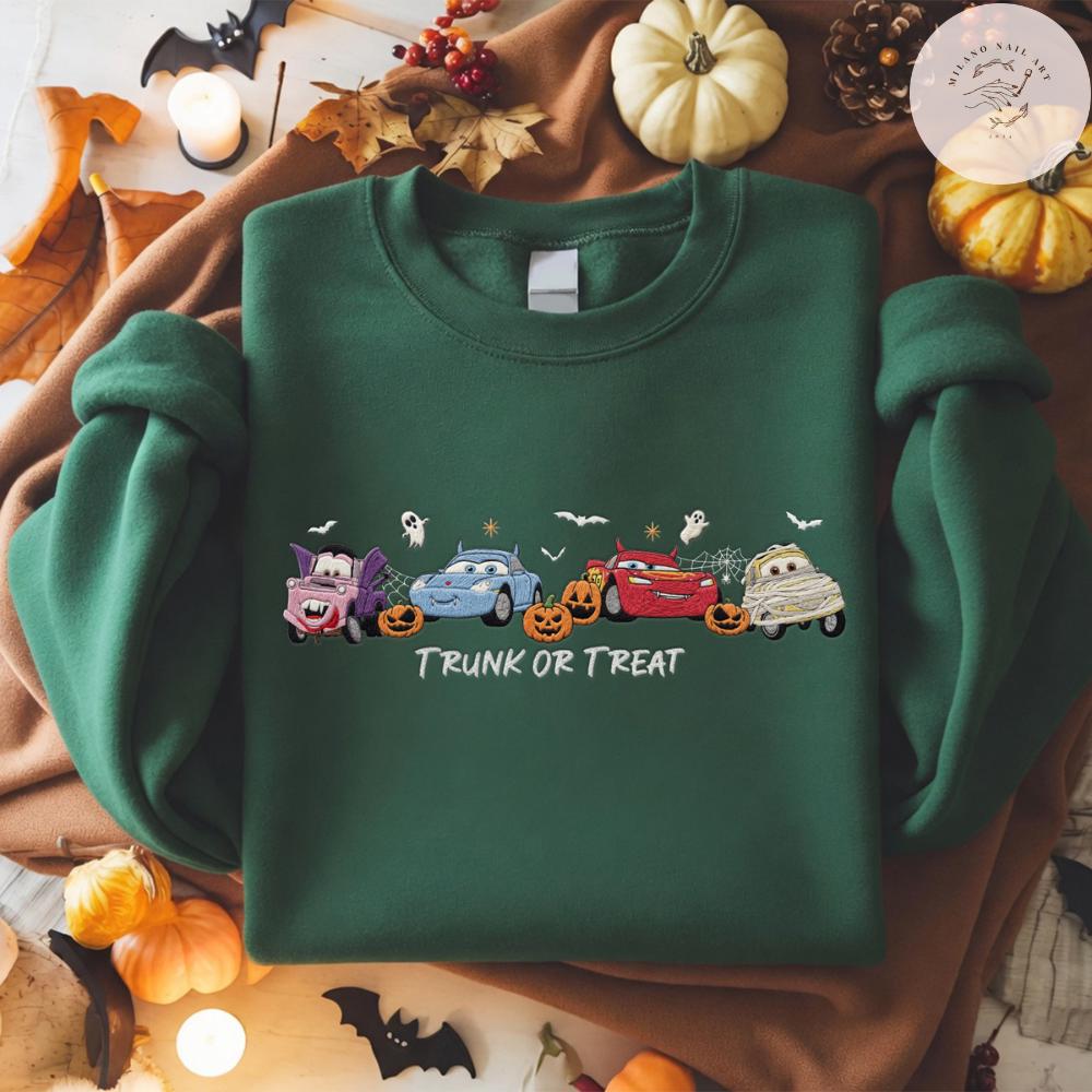 Embroidered Disney Cars Movie Halloween T Shirt Sweatshirt Hoodie with Lightning McQueen and Sally – Halloween Party Trip Baby Tee - photo 6