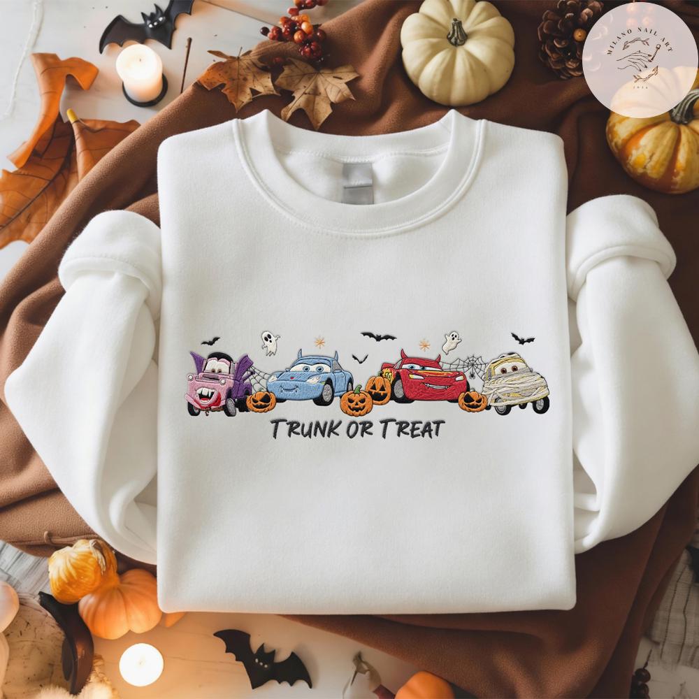 Embroidered Disney Cars Movie Halloween T Shirt Sweatshirt Hoodie with Lightning McQueen and Sally – Halloween Party Trip Baby Tee - photo 7