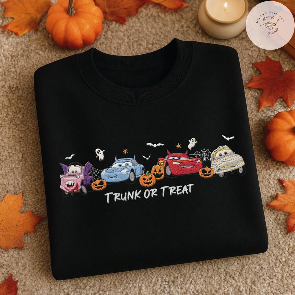Embroidered Disney Cars Movie Halloween T Shirt Sweatshirt Hoodie with Lightning McQueen and Sally – Halloween Party Trip Baby Tee - photo 8