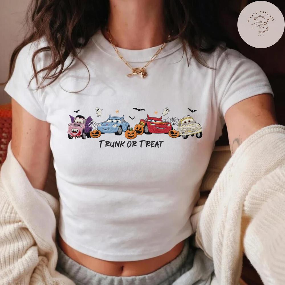 Embroidered Disney Cars Movie Halloween T Shirt Sweatshirt Hoodie with Lightning McQueen and Sally – Halloween Party Trip Baby Tee - photo 9