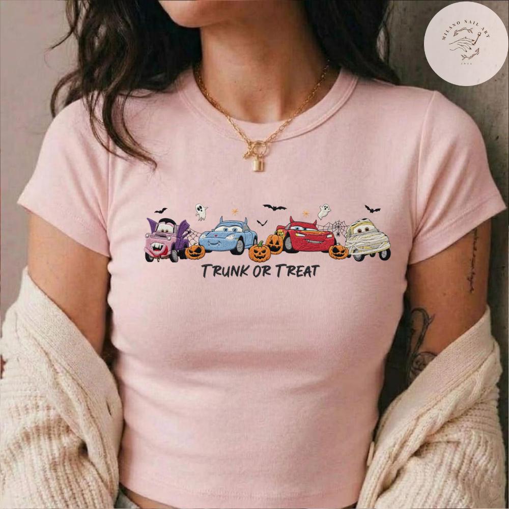 Embroidered Disney Cars Movie Halloween T Shirt Sweatshirt Hoodie with Lightning McQueen and Sally – Halloween Party Trip Baby Tee - photo 10