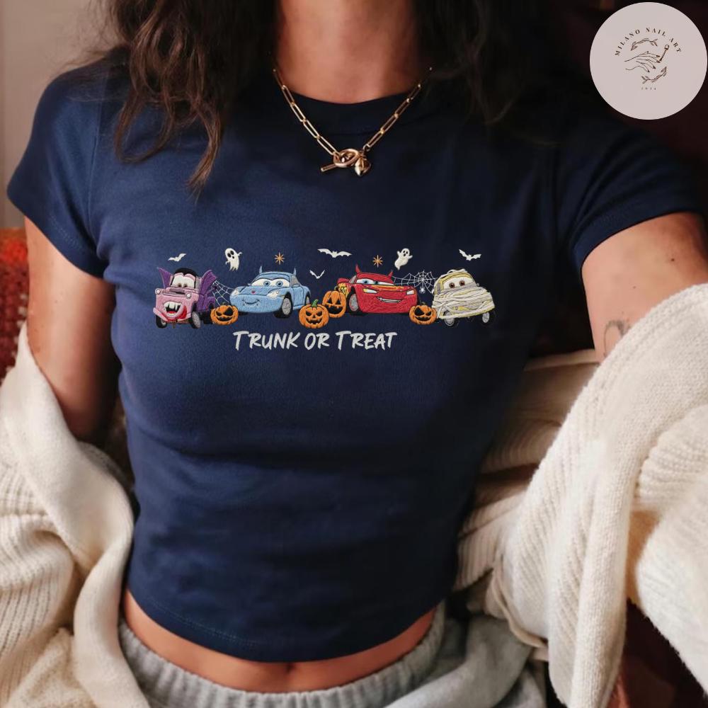 Embroidered Disney Cars Movie Halloween T Shirt Sweatshirt Hoodie with Lightning McQueen and Sally – Halloween Party Trip Baby Tee - photo 11