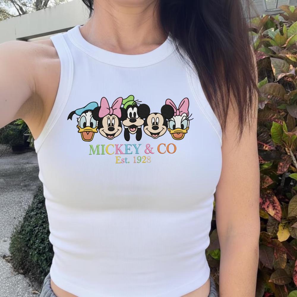 Disney Characters Embroidered Shirt and Mickey and Friends Tank Top – Womens Family Matching Disney Vacation Shirts