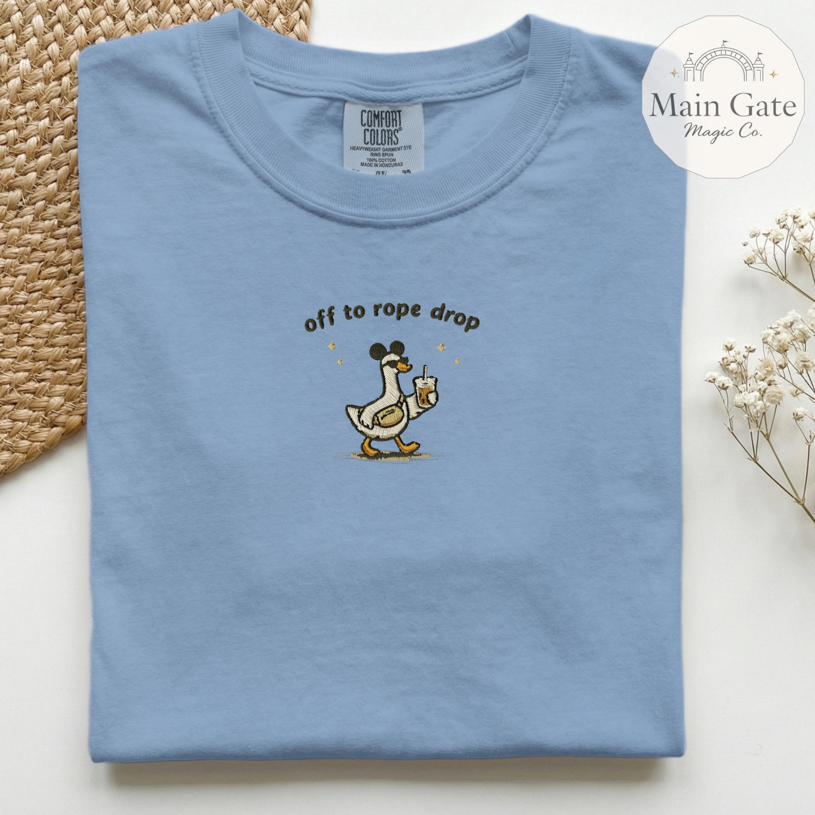 Embroidered Off To Rope Drop Comfort Colors Shirt – Disney Inspired Theme Park Day Tee and Gift for Adults