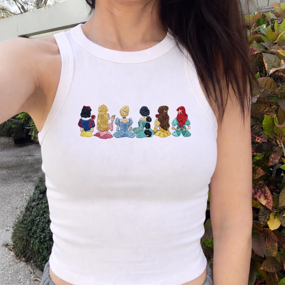 Embroidered Disney Princess Tank Top with Cinderella Belle Ariel Rapunzel and Aurora – Magic Kingdom WDW Disneyland Shirt - photo 2