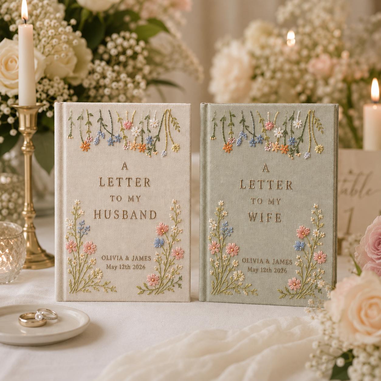 Hand Embroidered Linen Wedding Guest Book with Personalized Memory Album, Custom Wedding Vow Book, Bridal Shower Gift for Couple Keepsake - photo 7