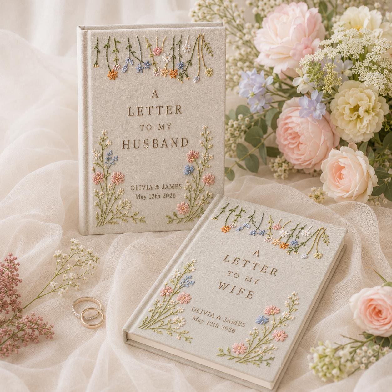 Hand Embroidered Linen Wedding Guest Book with Personalized Memory Album, Custom Wedding Vow Book, Bridal Shower Gift for Couple Keepsake - photo 8