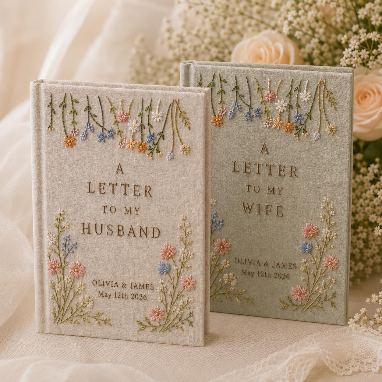 Hand Embroidered Linen Wedding Guest Book with Personalized Memory Album, Custom Wedding Vow Book, Bridal Shower Gift for Couple Keepsake - photo 9
