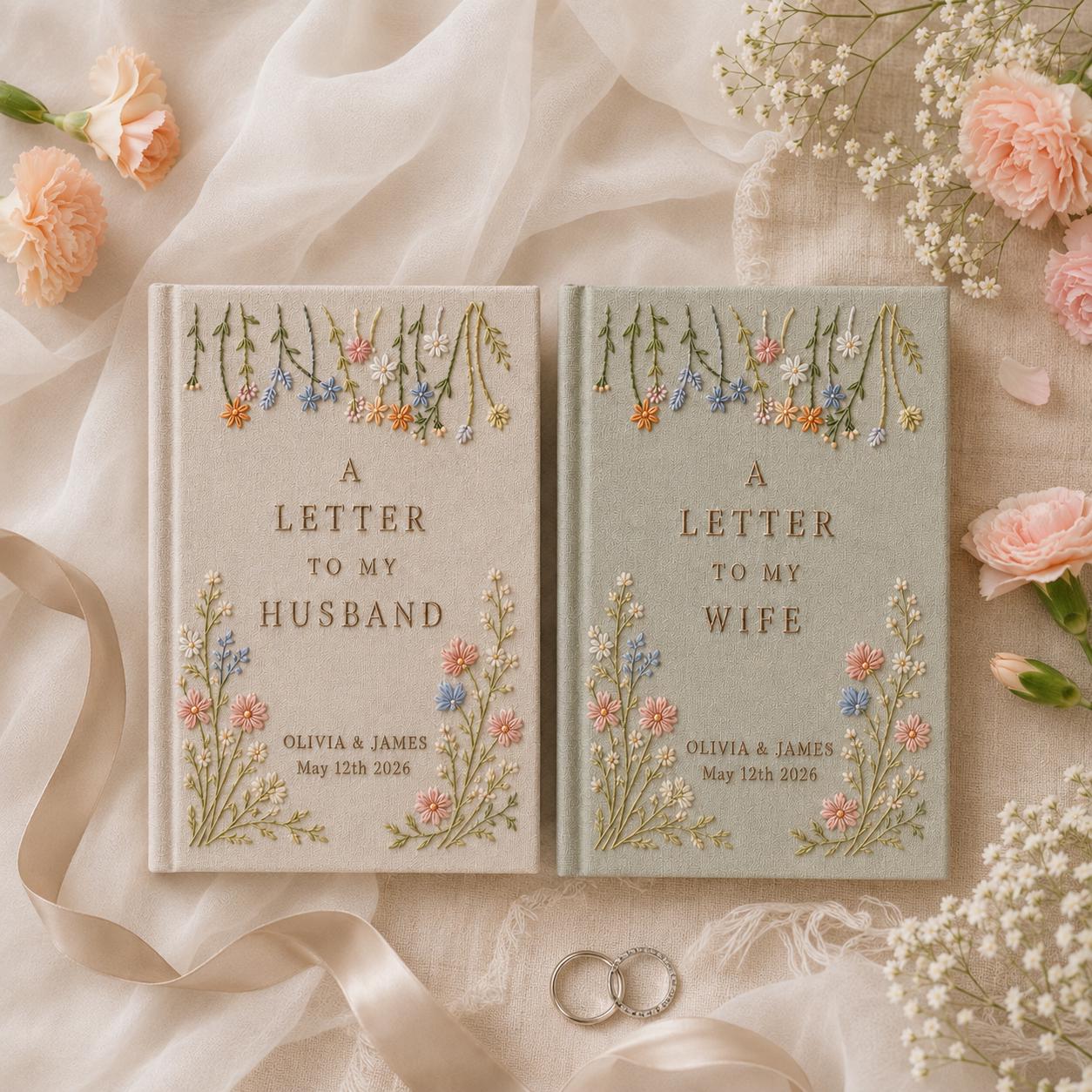 Hand Embroidered Linen Wedding Guest Book with Personalized Memory Album, Custom Wedding Vow Book, Bridal Shower Gift for Couple Keepsake - photo 10