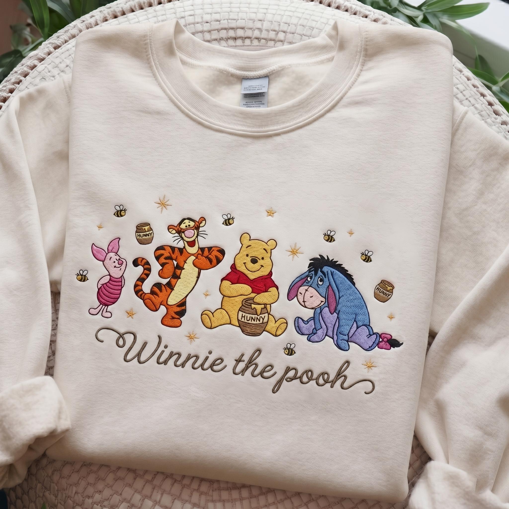 Classic Winnie the Pooh Bear and Friend Embroidered Sweatshirt – Cozy Pooh Outfit and Disney Lovers Gift