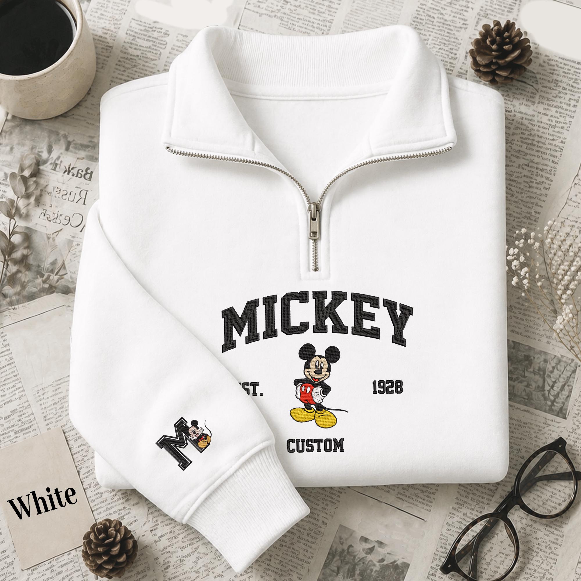 Personalized Mickey Mouse Custom Embroidered Quarter Zip Sweatshirt – Disney Inspired Pullover Gift for Women
