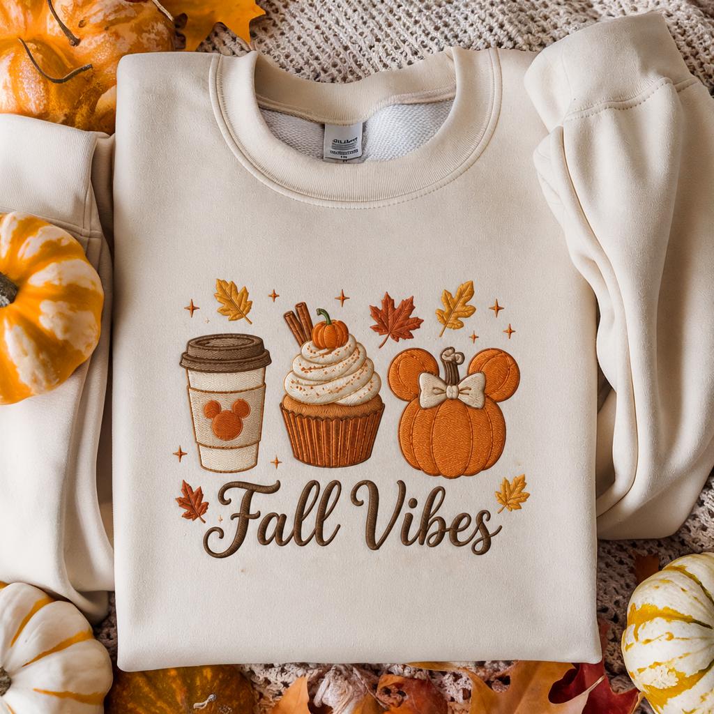 Embroidered Disney Fall Vibes Mickey Pumpkin Sweatshirt Crewneck – Not So Scary Halloween Hoodie and Pumpkin Spice Coffee Shirt - photo 2