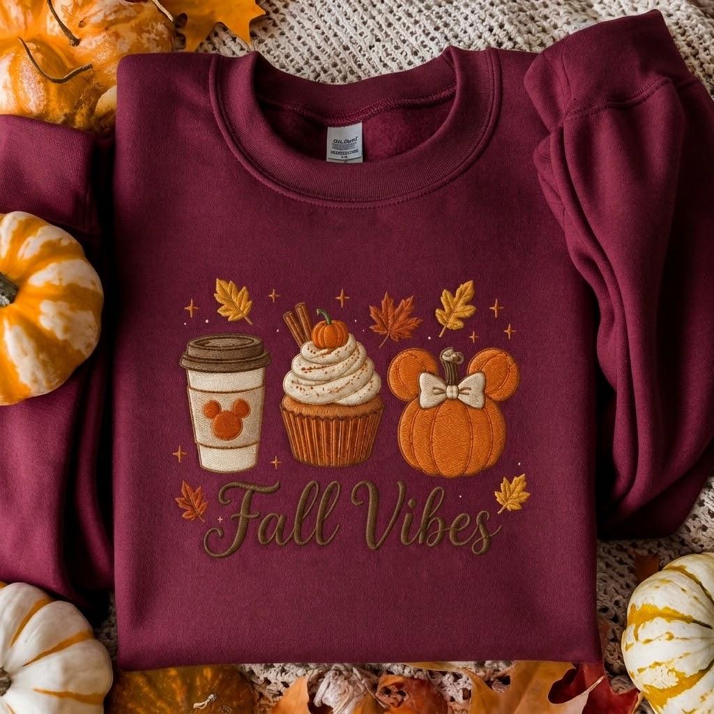 Embroidered Disney Fall Vibes Mickey Pumpkin Sweatshirt Crewneck – Not So Scary Halloween Hoodie and Pumpkin Spice Coffee Shirt - photo 3