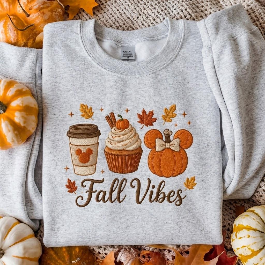 Embroidered Disney Fall Vibes Mickey Pumpkin Sweatshirt Crewneck – Not So Scary Halloween Hoodie and Pumpkin Spice Coffee Shirt - photo 4