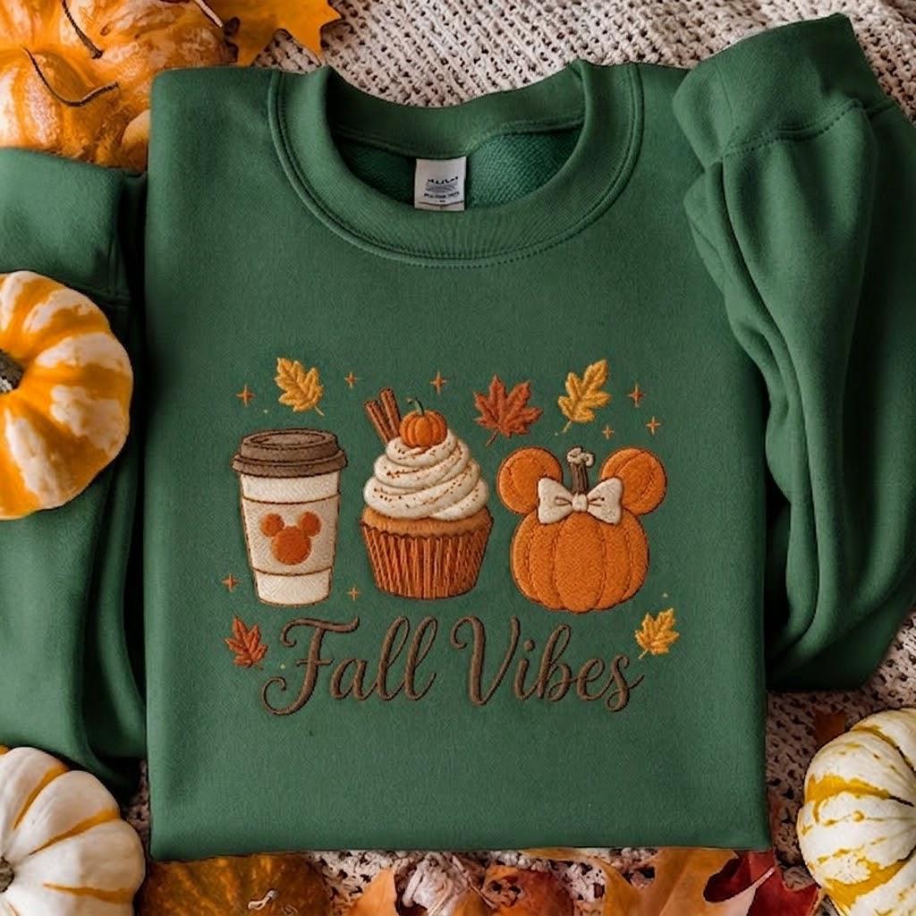 Embroidered Disney Fall Vibes Mickey Pumpkin Sweatshirt Crewneck – Not So Scary Halloween Hoodie and Pumpkin Spice Coffee Shirt - photo 5