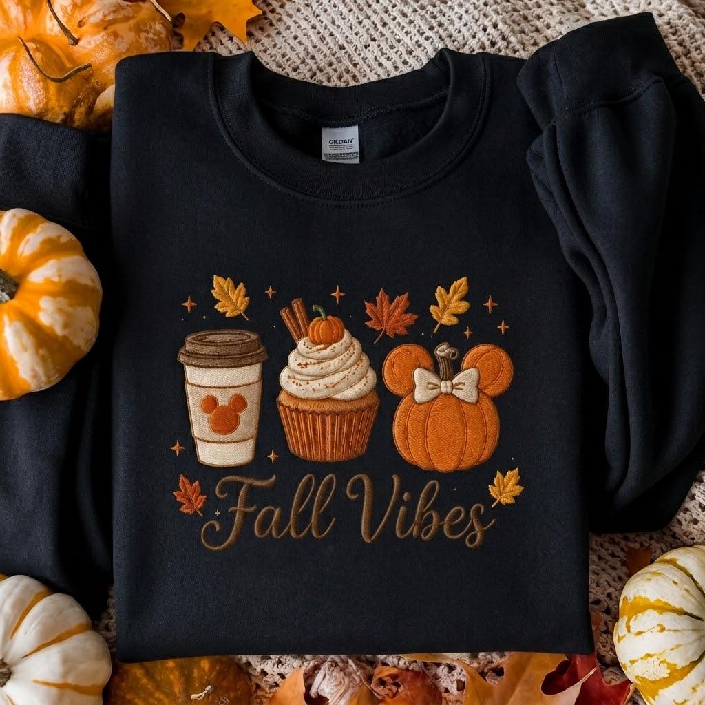 Embroidered Disney Fall Vibes Mickey Pumpkin Sweatshirt Crewneck – Not So Scary Halloween Hoodie and Pumpkin Spice Coffee Shirt - photo 6