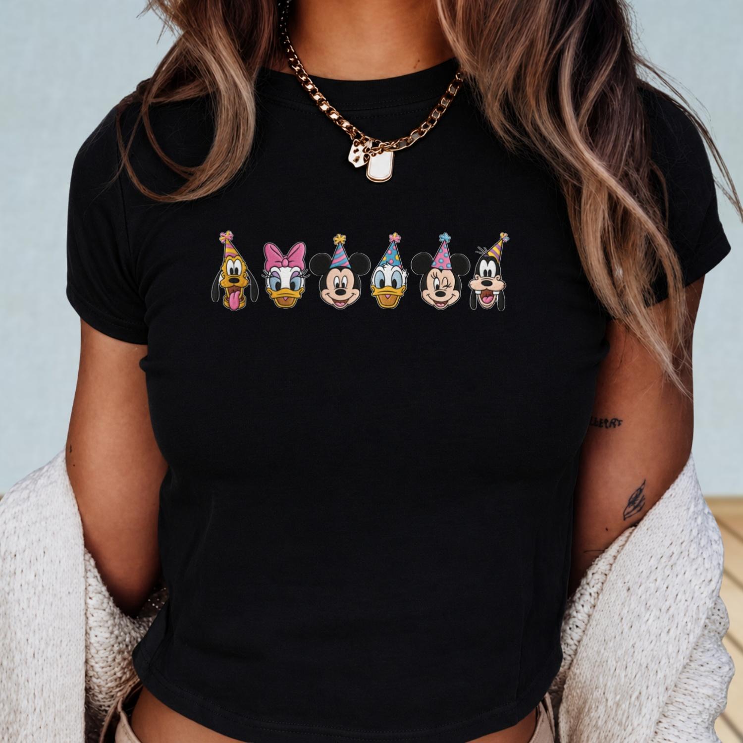Embroidered Mickey and Friends Birthday Baby Tee with Minnie Donald and Pluto – Disney Trip Women Top and Birthday Gift - photo 2