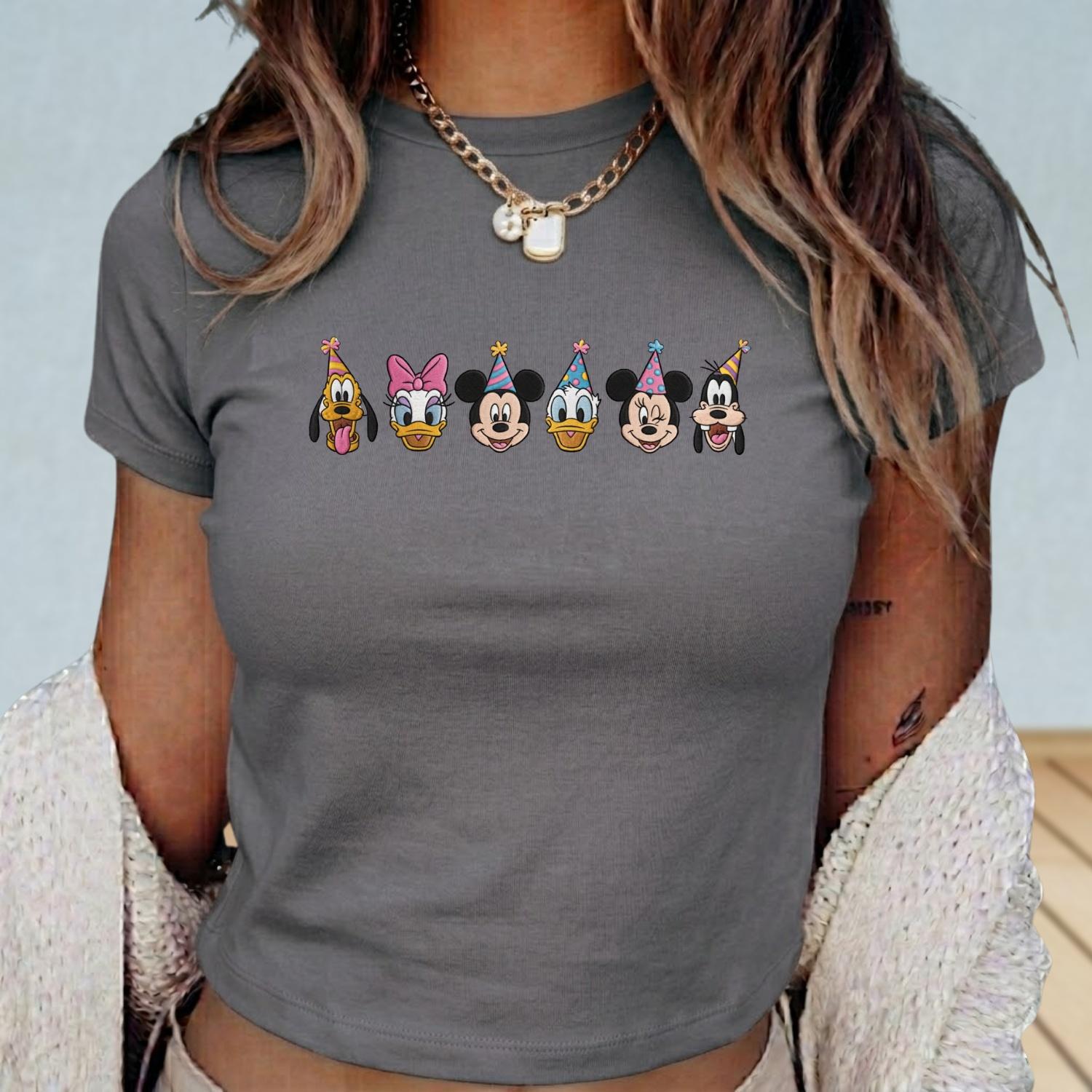 Embroidered Mickey and Friends Birthday Baby Tee with Minnie Donald and Pluto – Disney Trip Women Top and Birthday Gift - photo 3