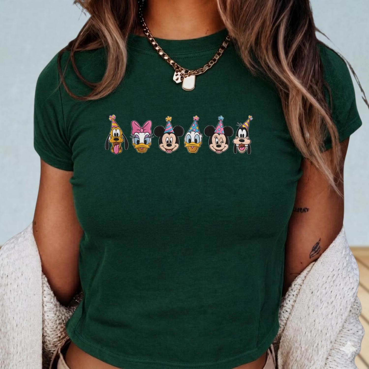 Embroidered Mickey and Friends Birthday Baby Tee with Minnie Donald and Pluto – Disney Trip Women Top and Birthday Gift - photo 4