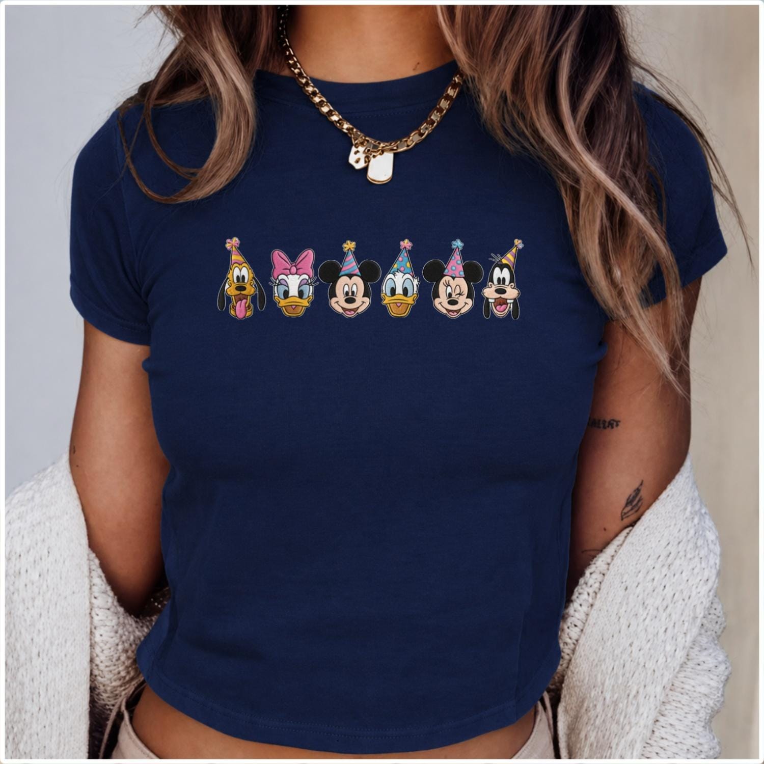Embroidered Mickey and Friends Birthday Baby Tee with Minnie Donald and Pluto – Disney Trip Women Top and Birthday Gift - photo 5