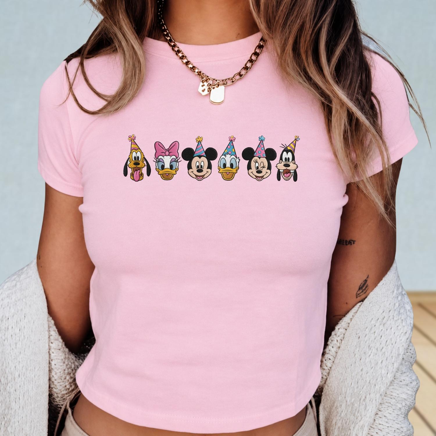 Embroidered Mickey and Friends Birthday Baby Tee with Minnie Donald and Pluto – Disney Trip Women Top and Birthday Gift - photo 6