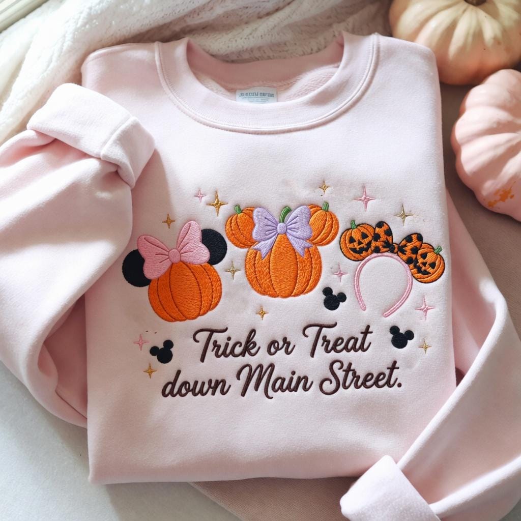 Embroidered Tis The Season Sweatshirt with Coquette Bow Disney Castle – Mickey Pumpkin Halloween Fall Sweater Hoodie Shirt