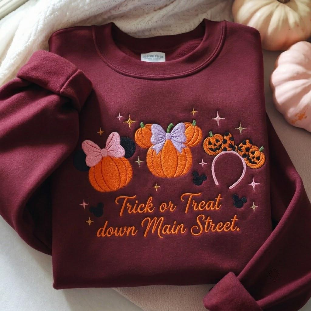 Embroidered Tis The Season Sweatshirt with Coquette Bow Disney Castle – Mickey Pumpkin Halloween Fall Sweater Hoodie Shirt - photo 5