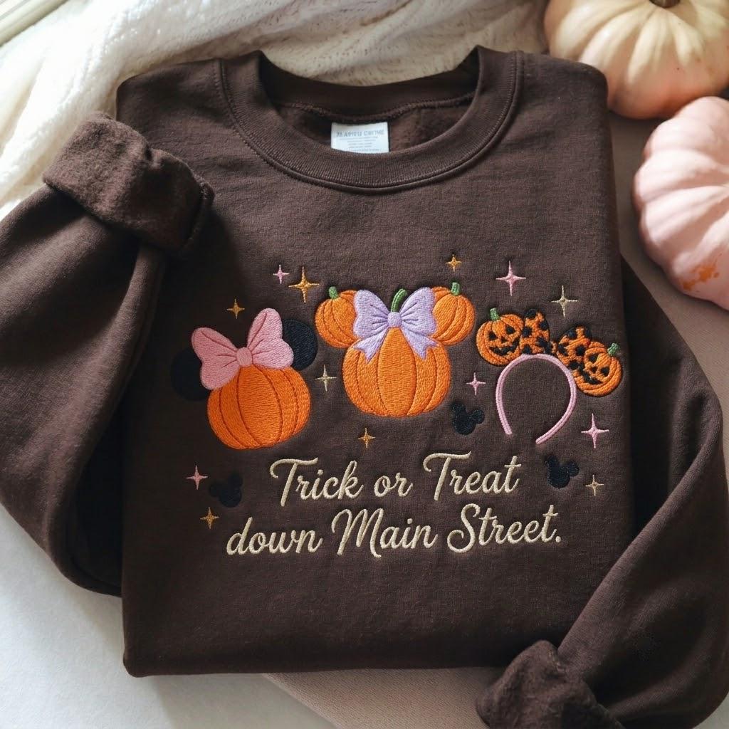 Embroidered Tis The Season Sweatshirt with Coquette Bow Disney Castle – Mickey Pumpkin Halloween Fall Sweater Hoodie Shirt - photo 6