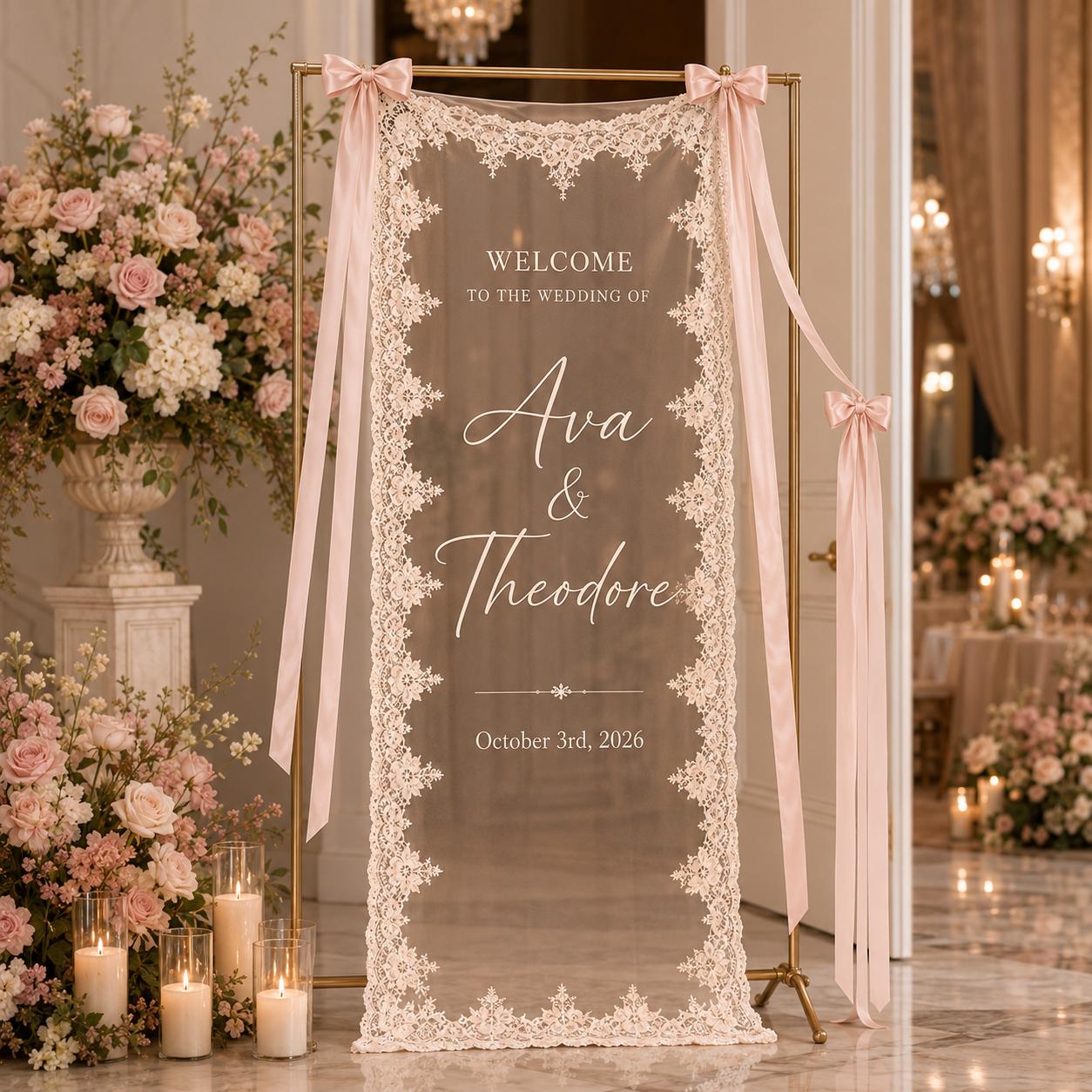 Custom Sheer Lace Wedding Welcome Sign with Modern Ceremony Sign, Lace Wedding Banner, Personalized Welcome Sign for Wedding Reception Decor - photo 10