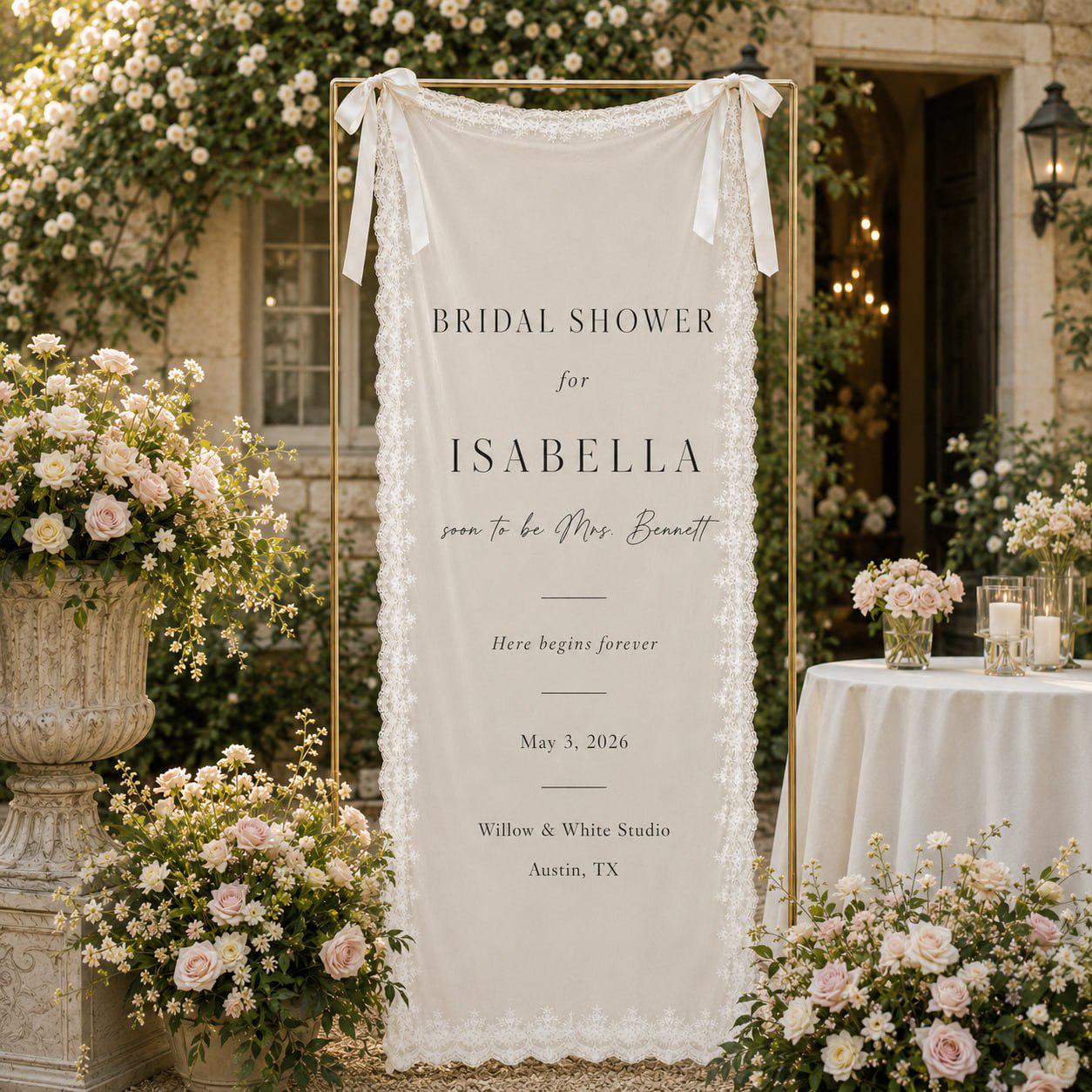 Personalized Lace Bridal Shower Sign with Custom Bridal Shower Decor for Boho Wedding Ceremony Entrance Sign and Reception Decor