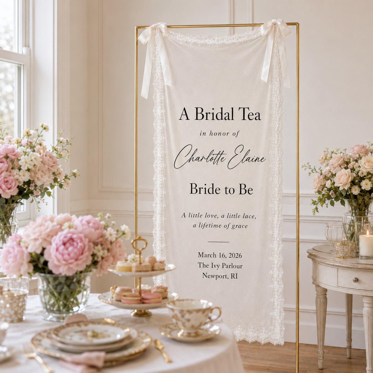 Personalized Lace Bridal Shower Sign with Custom Bridal Shower Decor for Boho Wedding Ceremony Entrance Sign and Reception Decor - photo 4